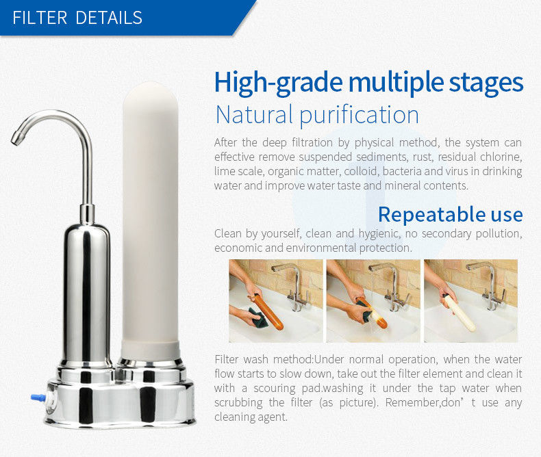 Stainless Steel Kitchen Counter Top Ceramic Water Filter Candle Double Stages